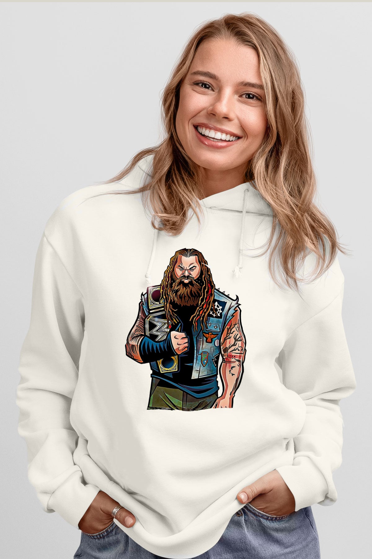 Bray Wyatt Baskılı Beyaz Unisex Hoodie