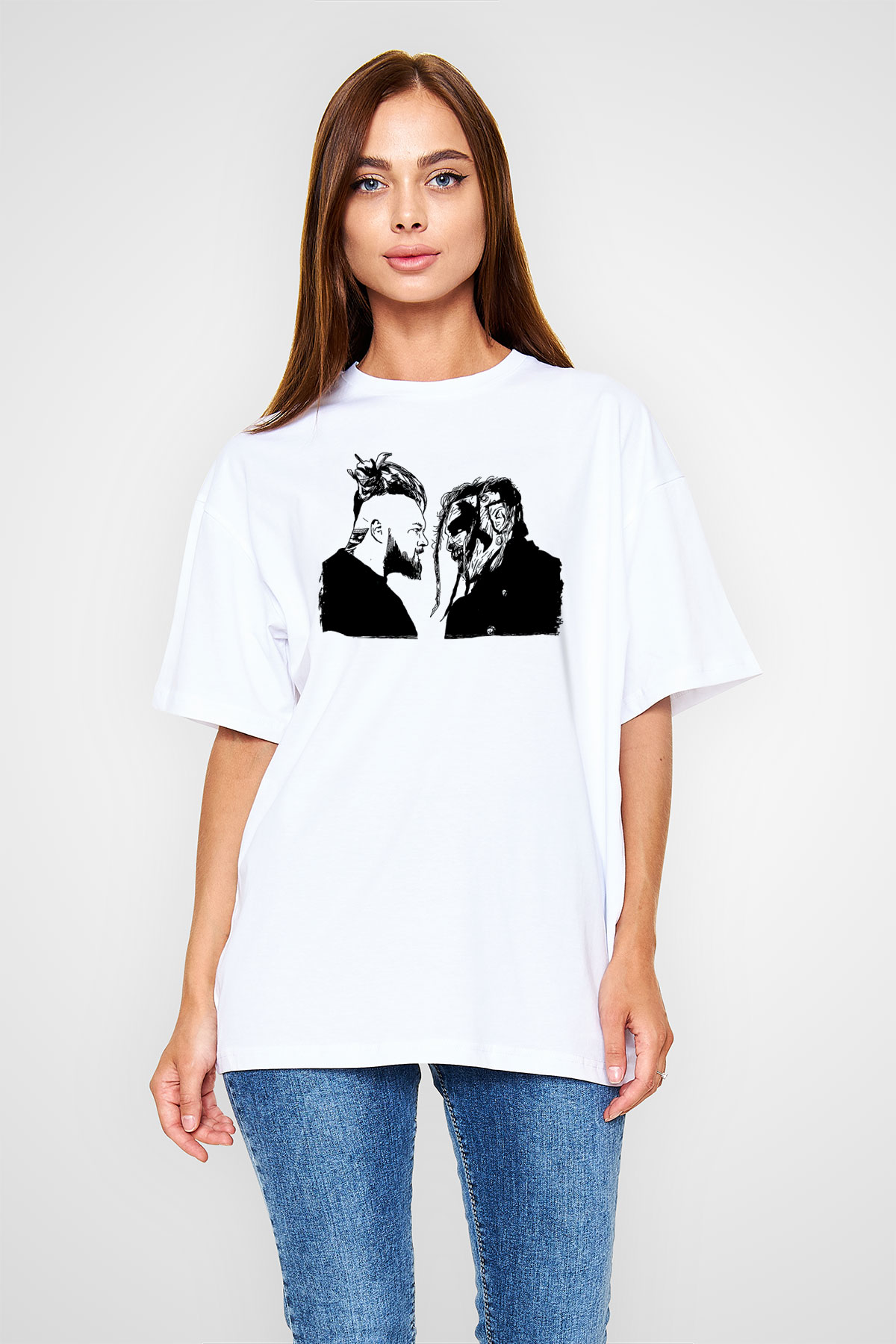 Bray Wyatt Baskılı Beyaz Unisex Oversize Tişört - Tshirt