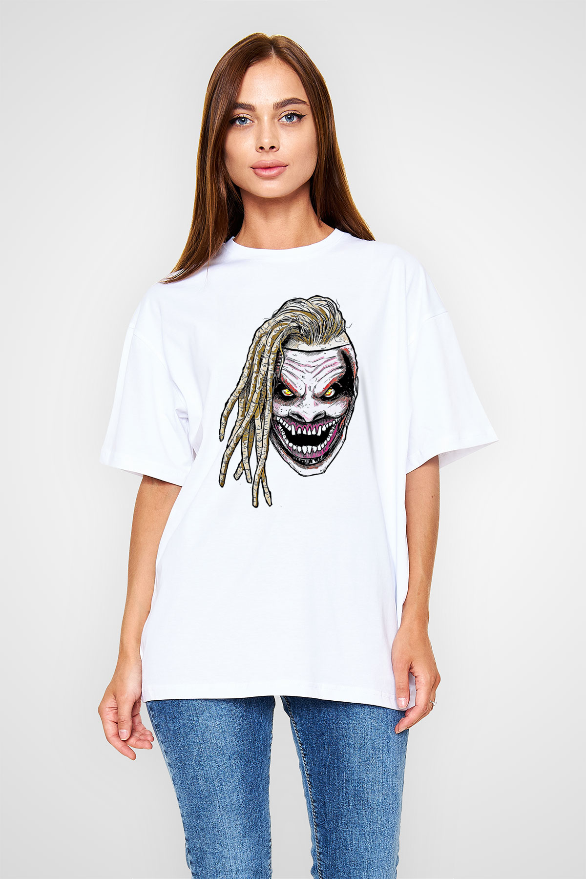 Bray Wyatt Baskılı Beyaz Unisex Oversize Tişört - Tshirt