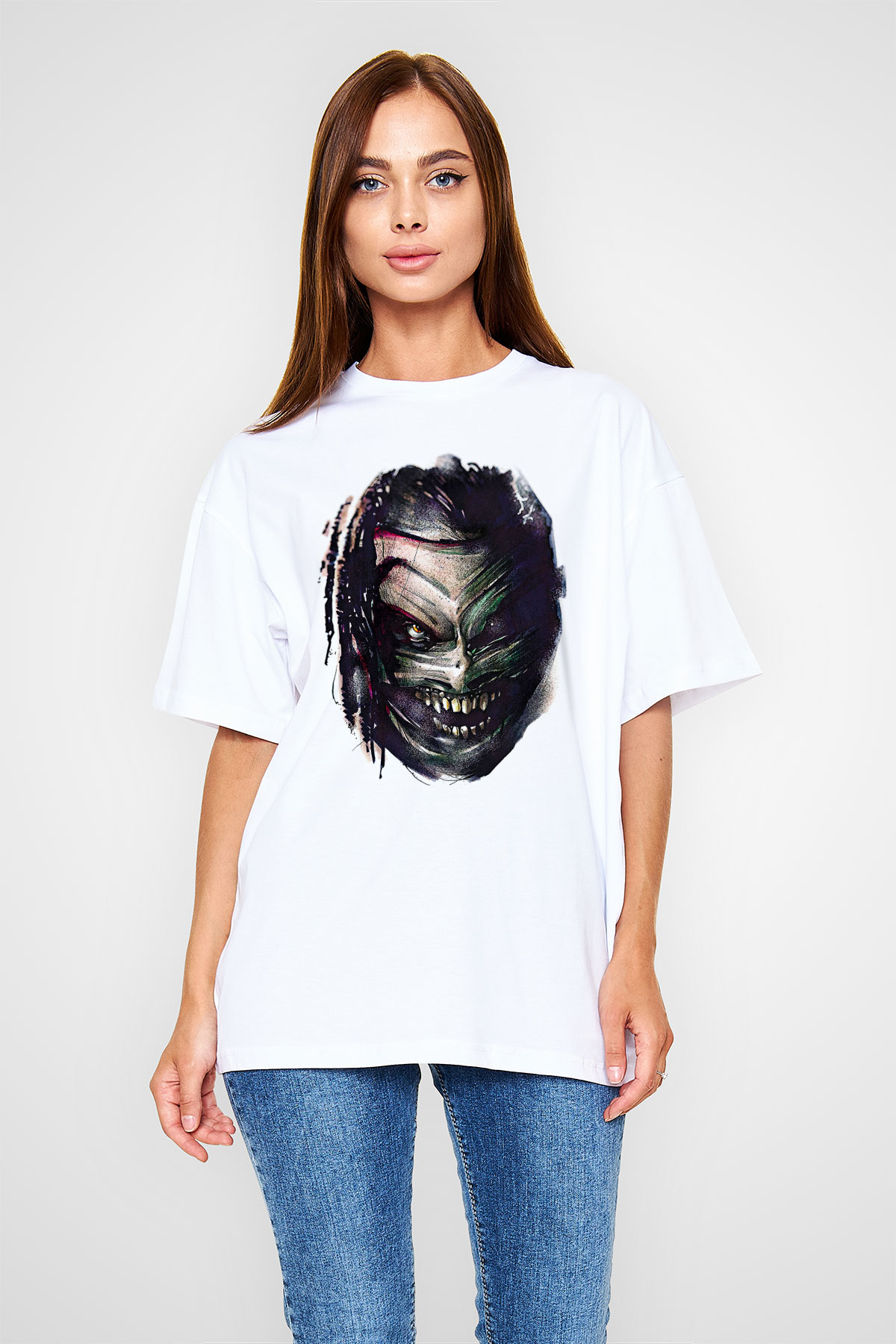 Bray Wyatt Baskılı Beyaz Unisex Oversize Tişört - Tshirt