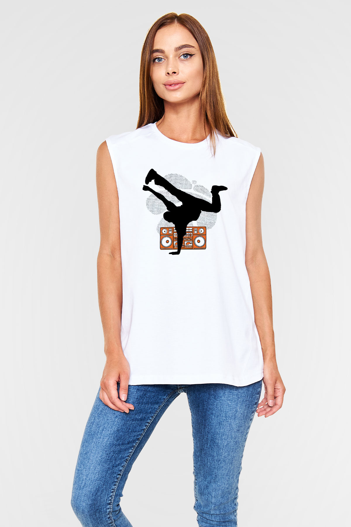 Breakdans Beyaz Unisex Kolsuz Tişört