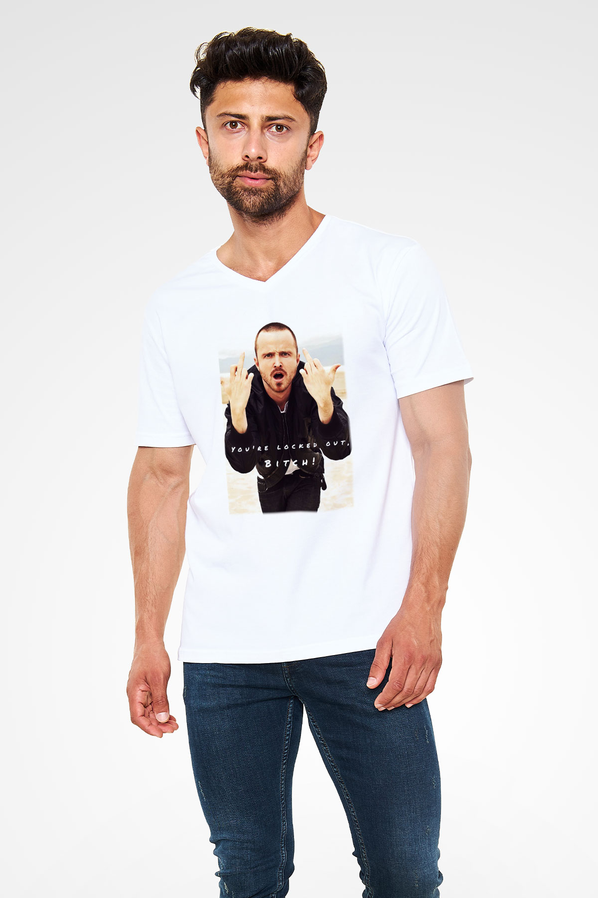 Breaking Bad Heisenberg Beyaz Unisex V Yaka Tişört T-Shirt