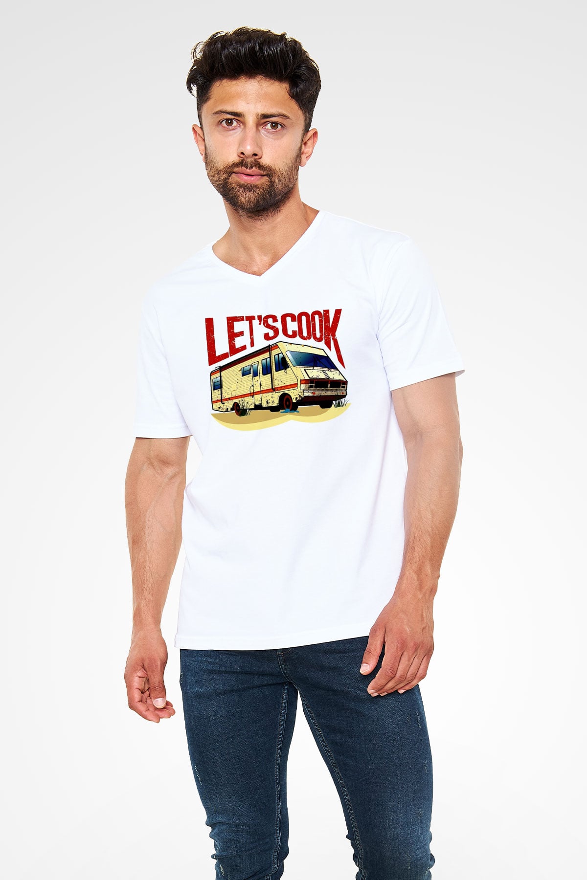 Breaking Bad Heisenberg Beyaz Unisex V Yaka Tişört