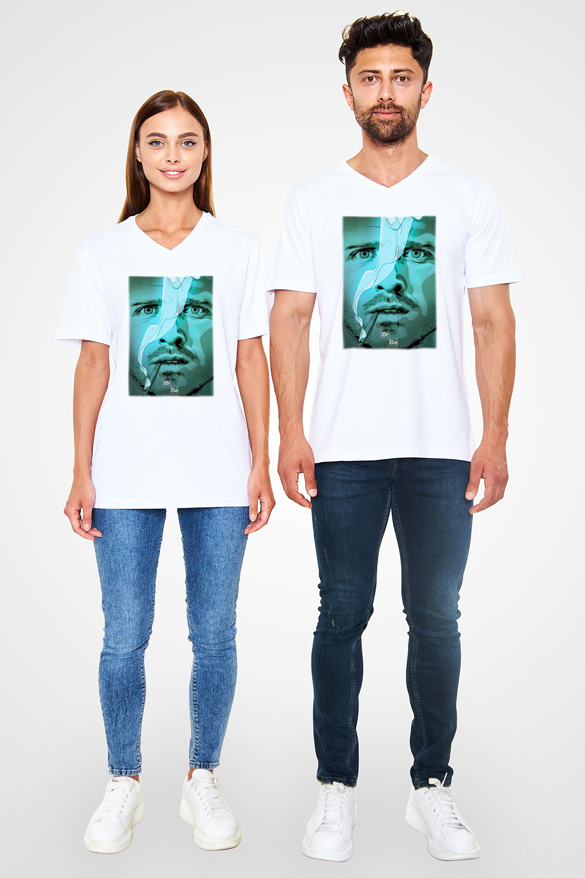 Breaking Bad Heisenberg Beyaz Unisex V Yaka Tişört T-Shirt