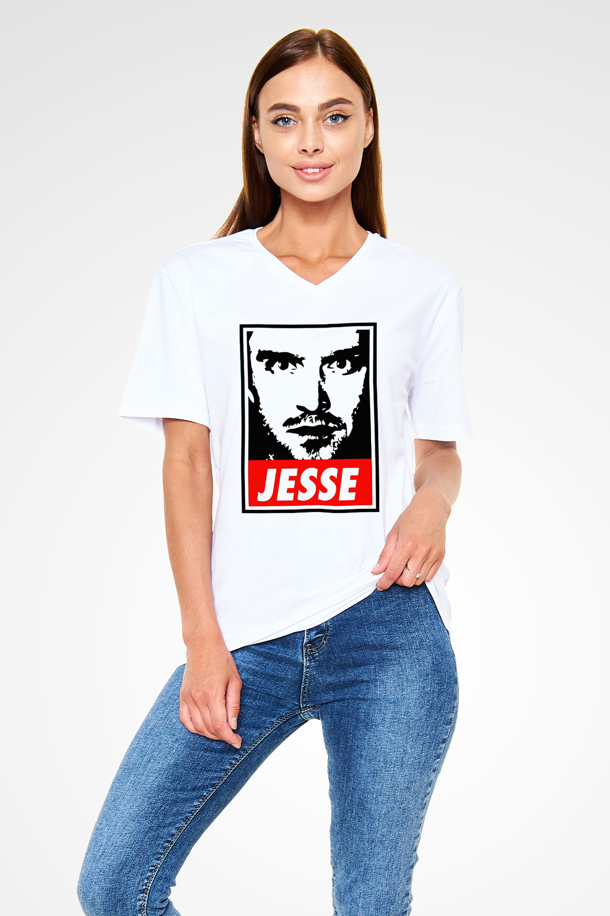 Breaking Bad Heisenberg Beyaz Unisex V Yaka Tişört T-Shirt