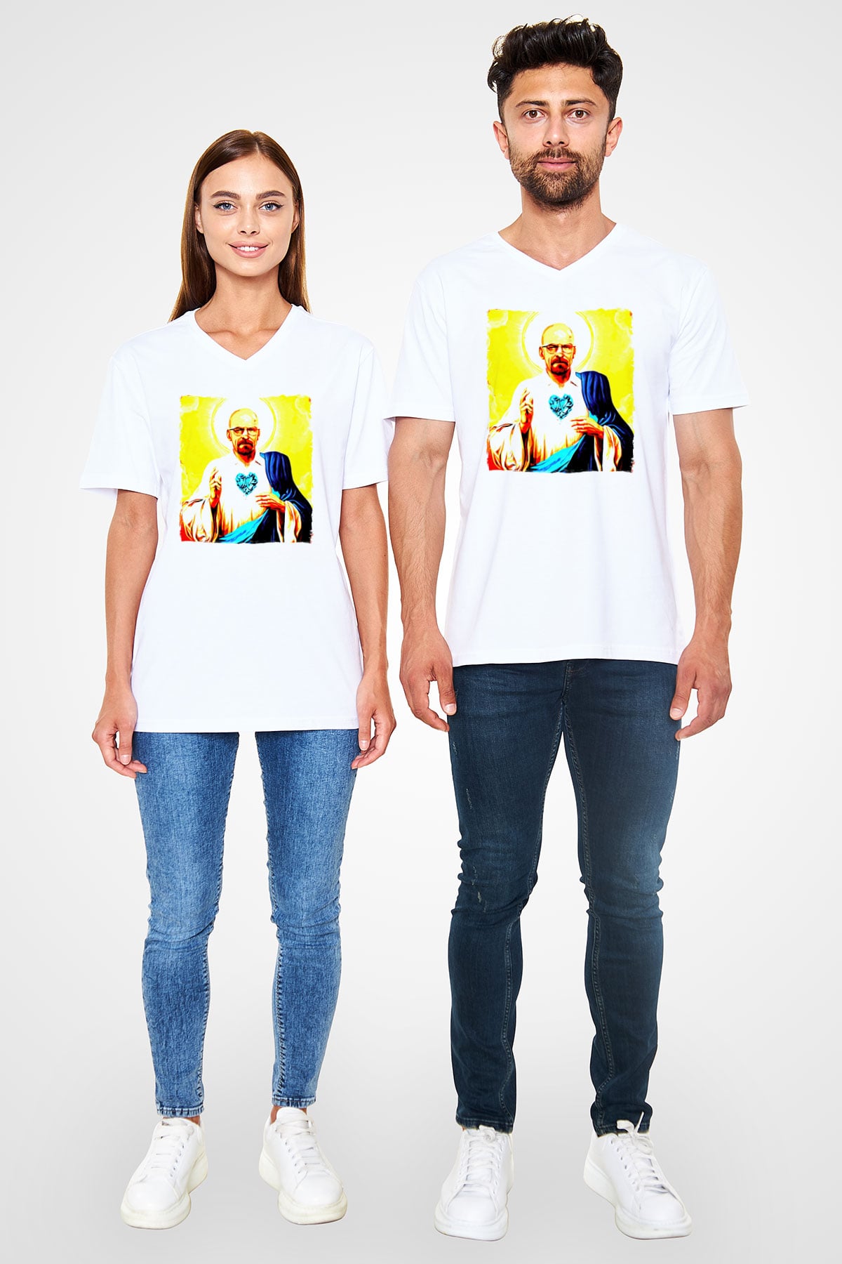 Breaking Bad Heisenberg Beyaz Unisex V Yaka Tişört
