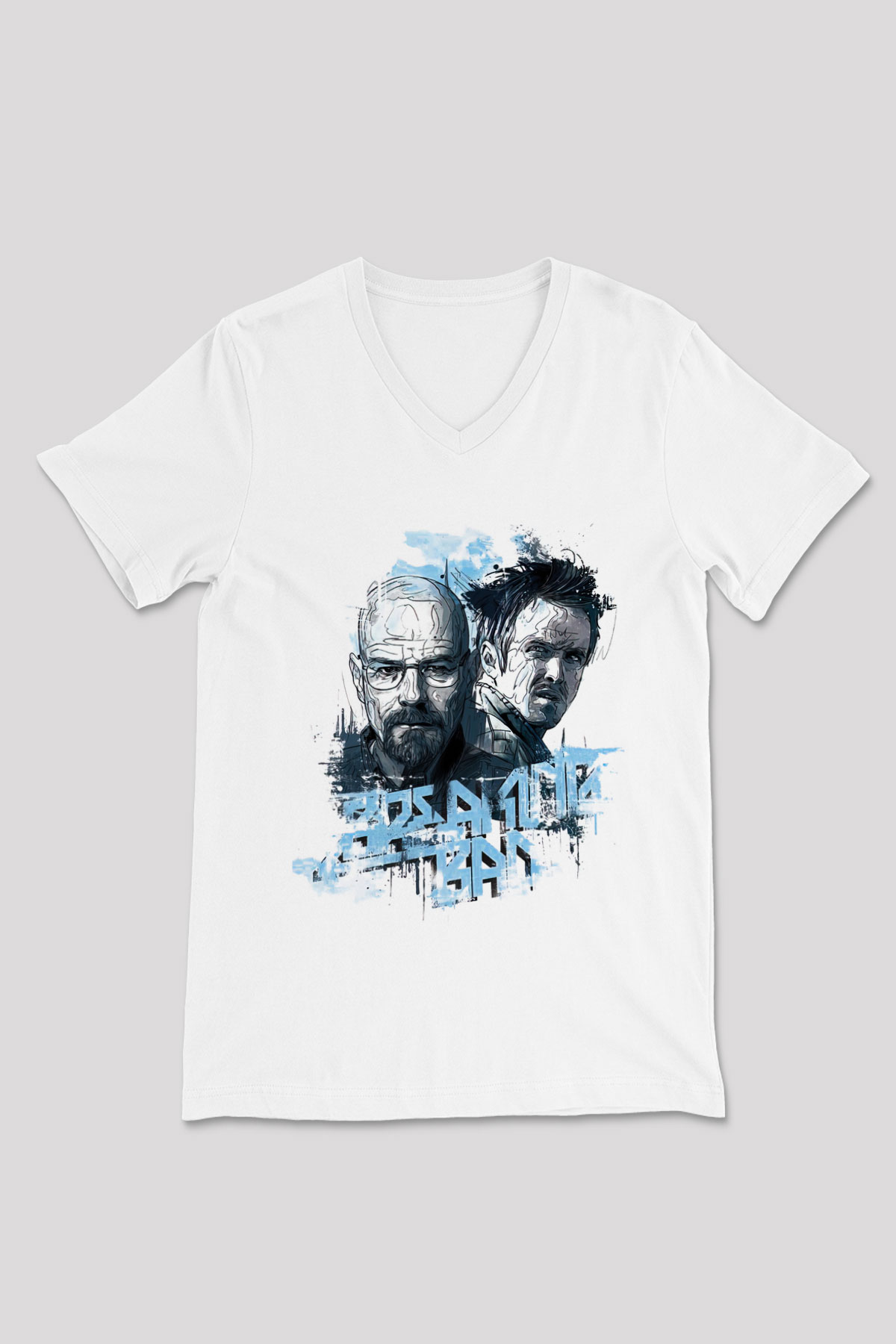 Breaking Bad Heisenberg Beyaz Unisex V Yaka Tişört T-Shirt