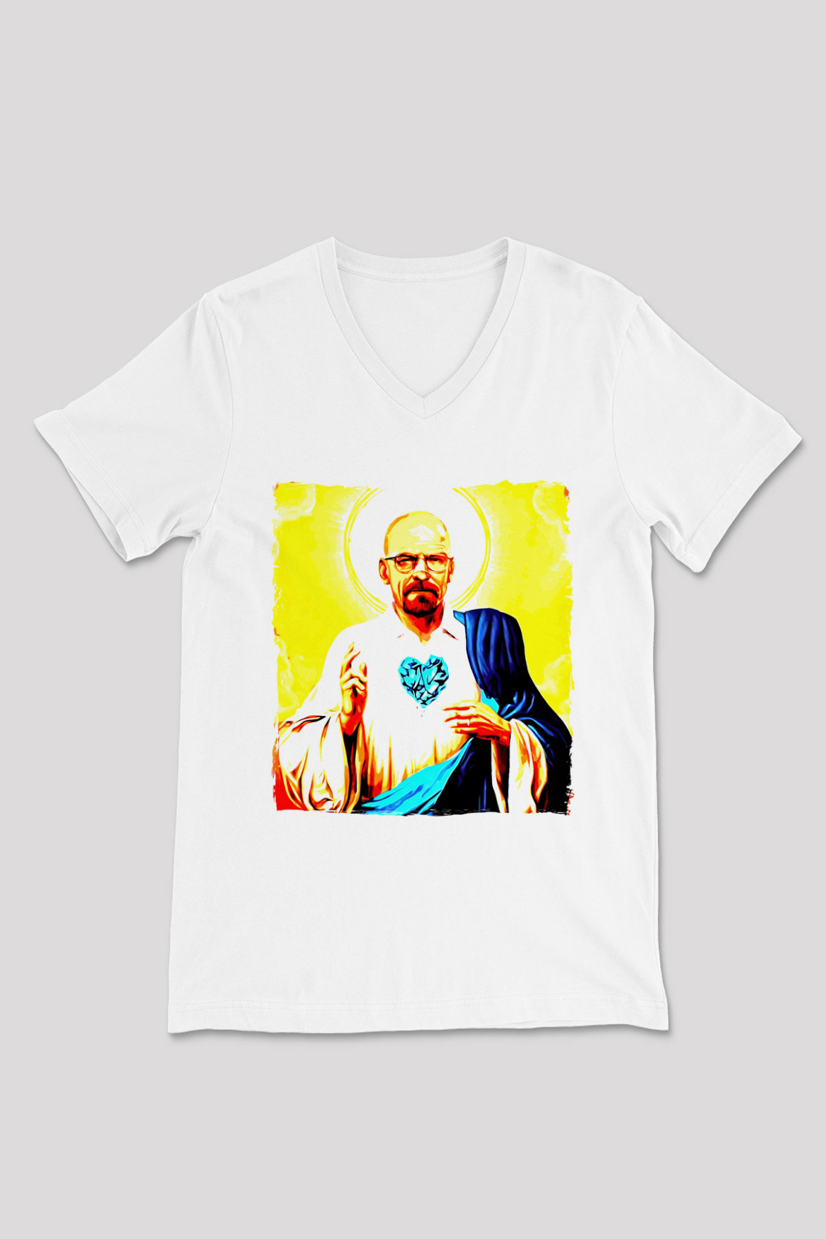 Breaking Bad Heisenberg Beyaz Unisex V Yaka Tişört
