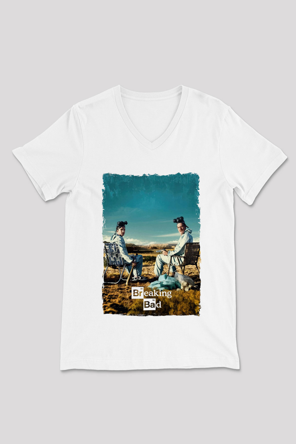 Breaking Bad Heisenberg Beyaz Unisex V Yaka Tişört
