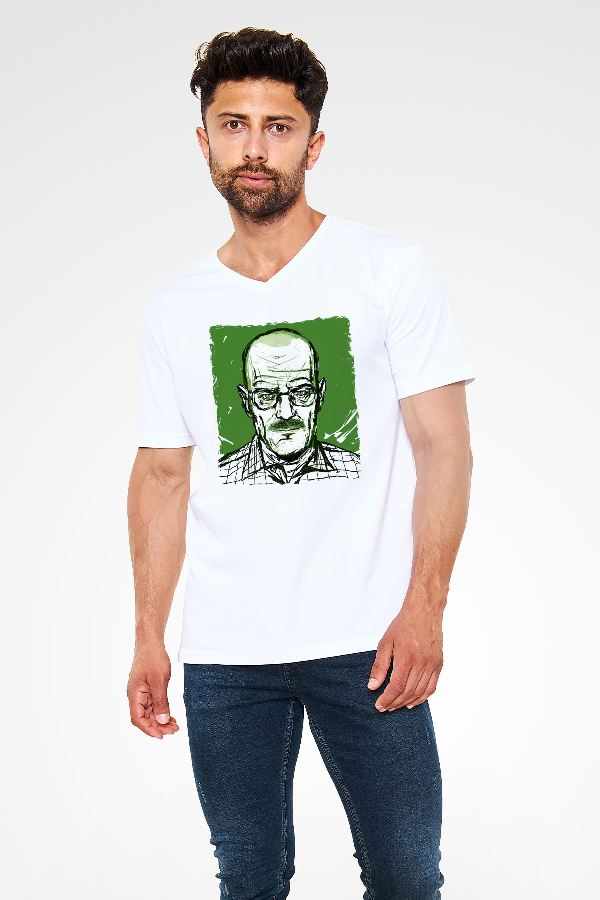 Breaking Bad Heisenberg Hail To The King Beyaz Unisex V Yaka Tişört
