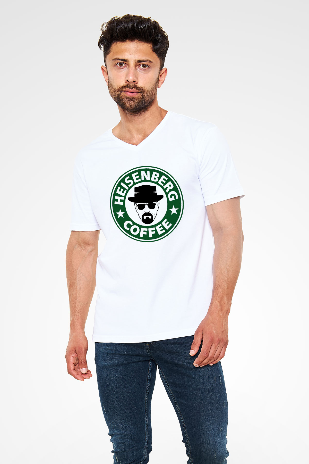 Breaking Bad Heisenberg Heisenberg Coffe Beyaz Unisex V Yaka Tişört T-Shirt