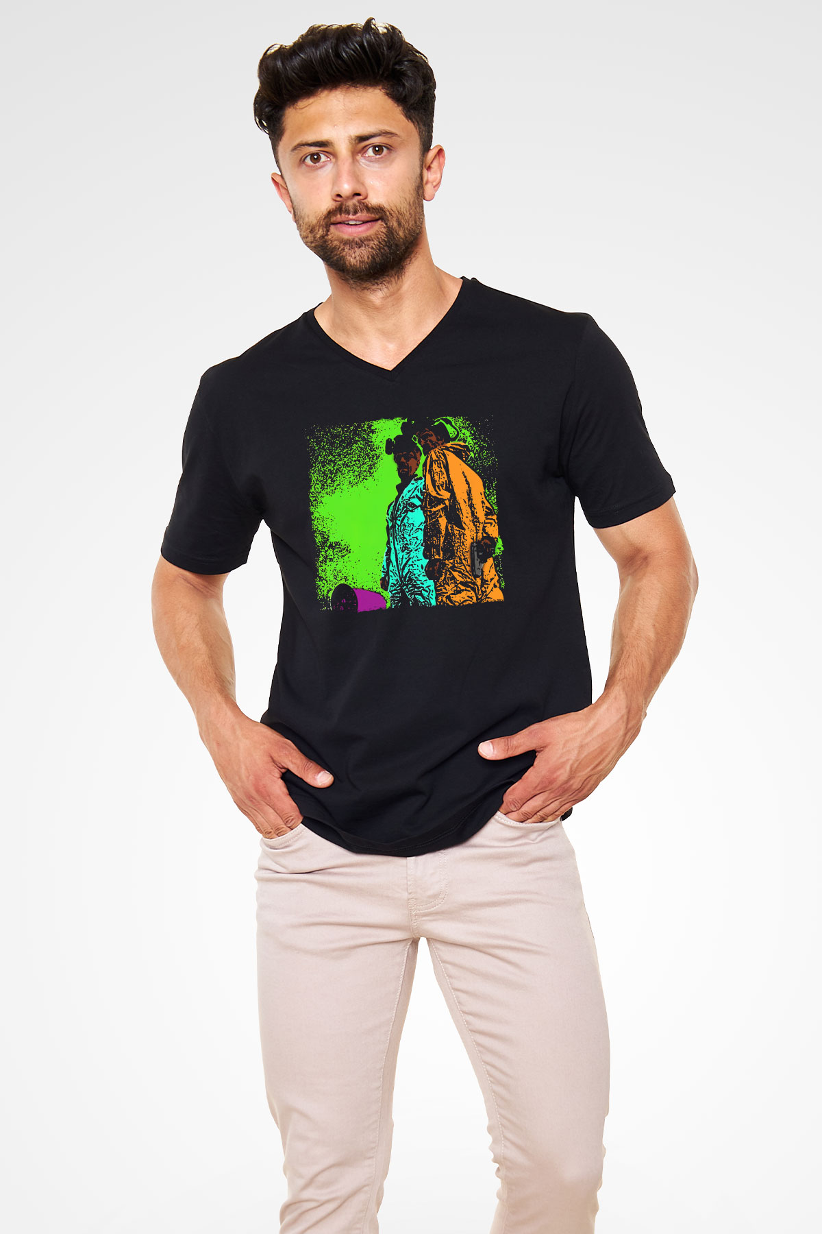 Breaking Bad Heisenberg Mr. White Siyah Unisex V Yaka Tişört