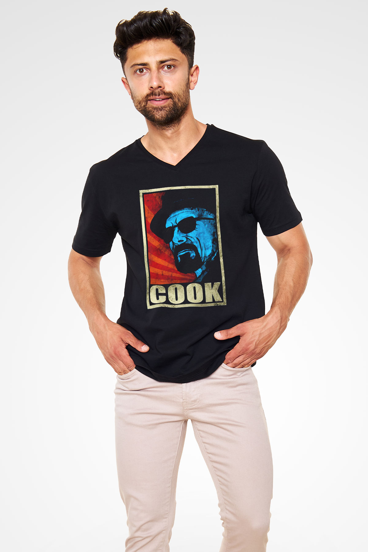Breaking Bad Heisenberg Siyah Unisex V Yaka Tişört T-Shirt
