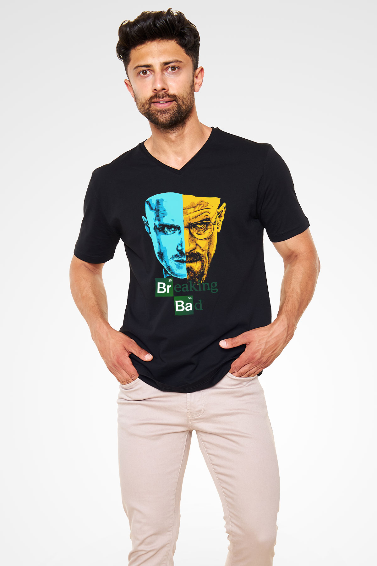 Breaking Bad Heisenberg Siyah Unisex V Yaka Tişört T-Shirt
