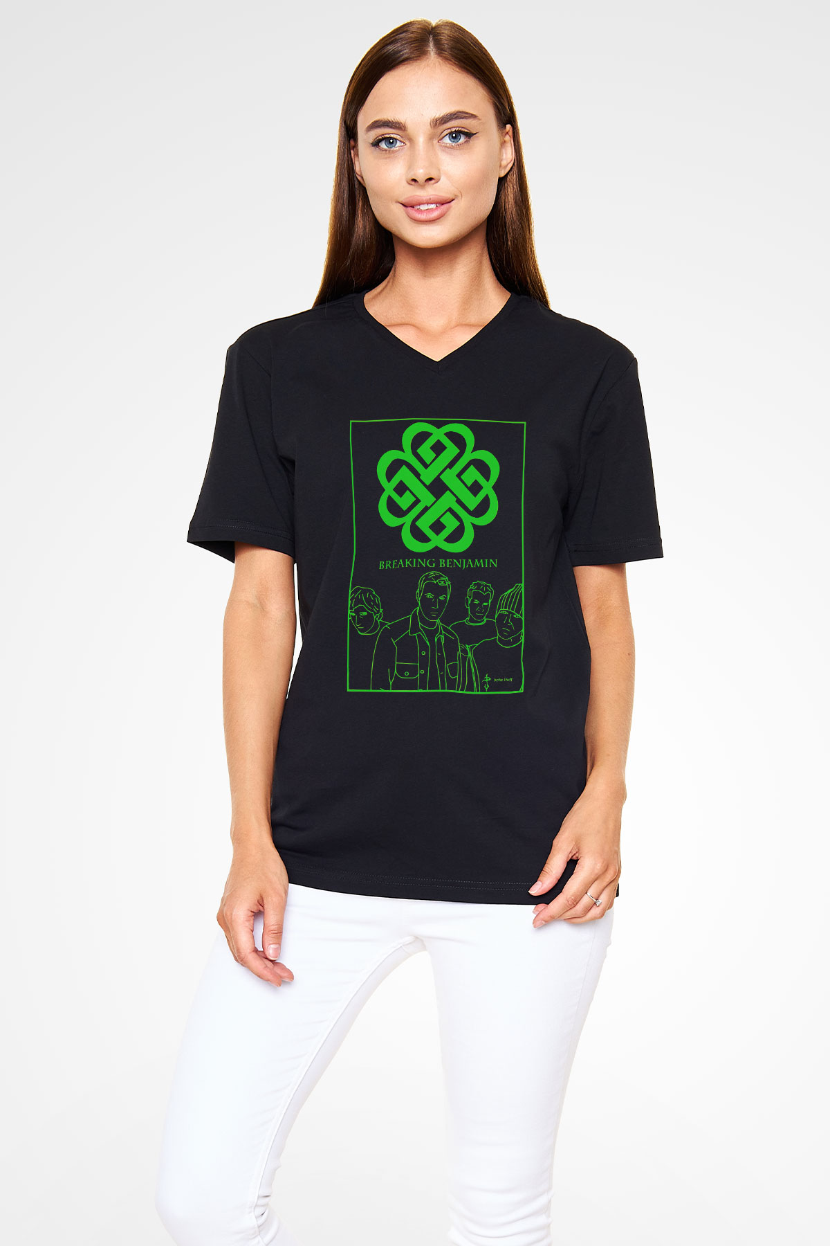 Breaking Benjamin Siyah Unisex V Yaka Tişört T-Shirt
