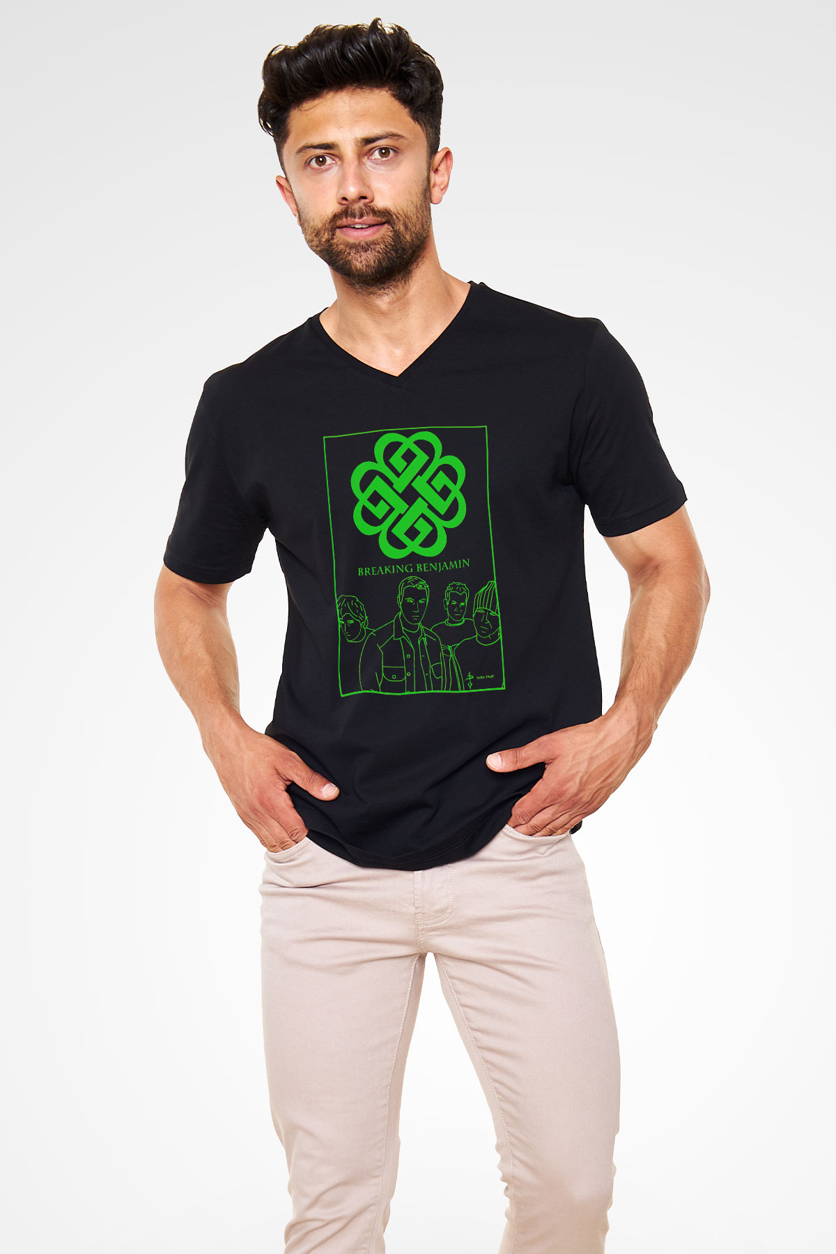 Breaking Benjamin Siyah Unisex V Yaka Tişört T-Shirt