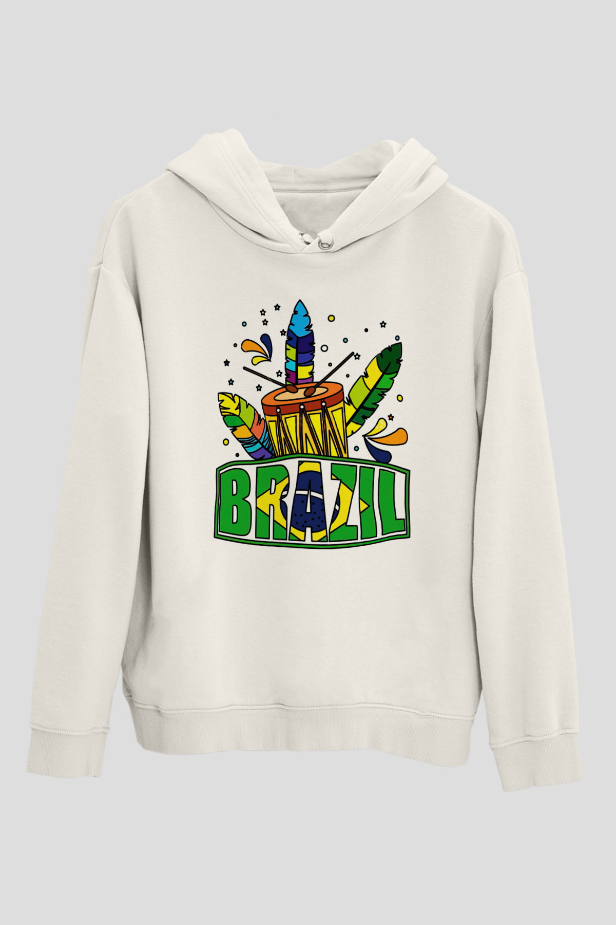 Brezilya Beyaz Unisex Kapşonlu Sweatshirt