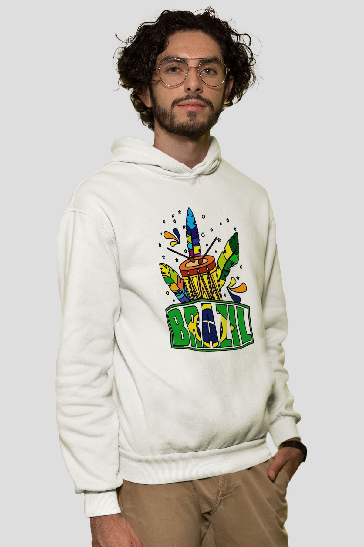 Brezilya Beyaz Unisex Kapşonlu Sweatshirt