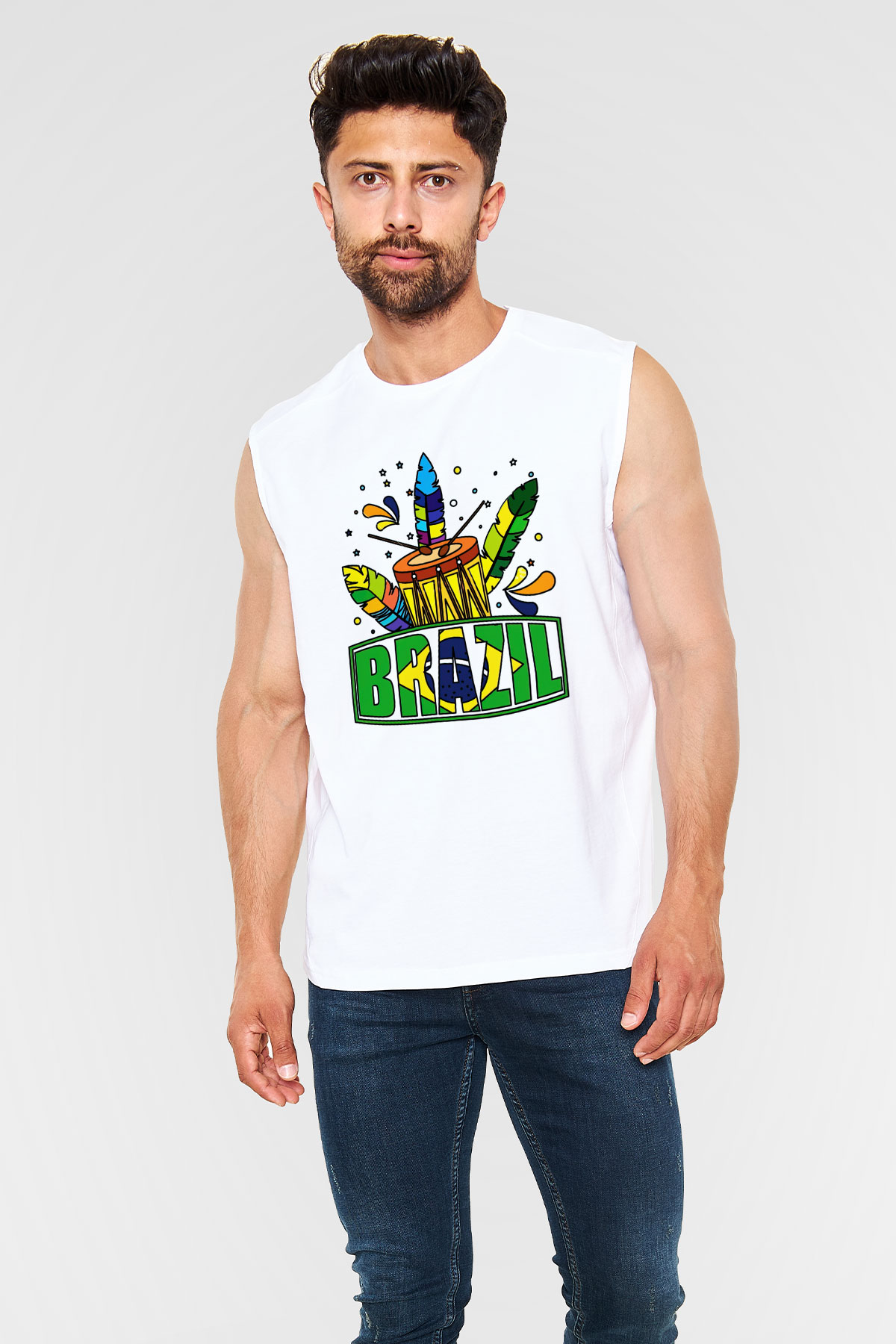 Brezilya Beyaz Unisex Kolsuz Tişört