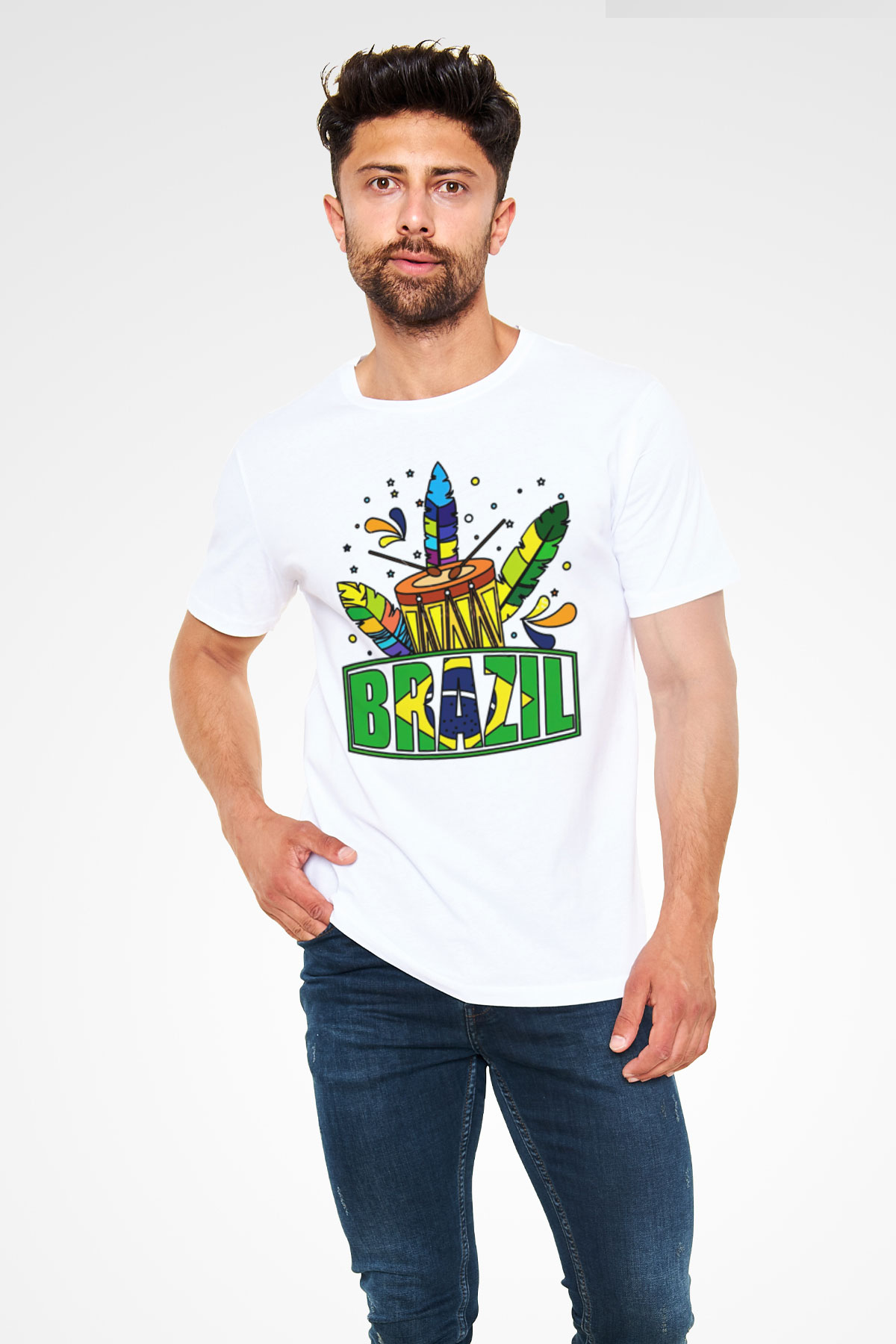 Brezilya Beyaz Unisex Tişört T-Shirt - TişörtFabrikası