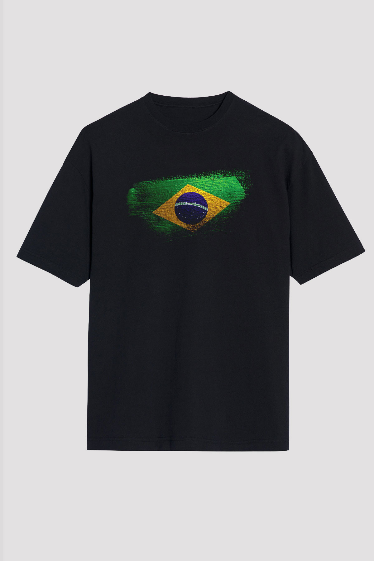 Brezilya - Brazil Bayrağı Baskılı Unisex Siyah Oversize Tişört