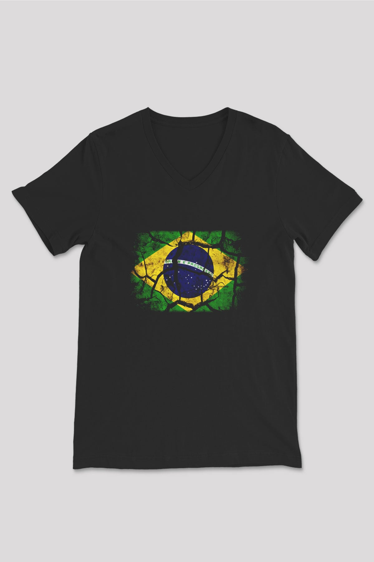 Brezilya Siyah Unisex V Yaka Tişört T-Shirt