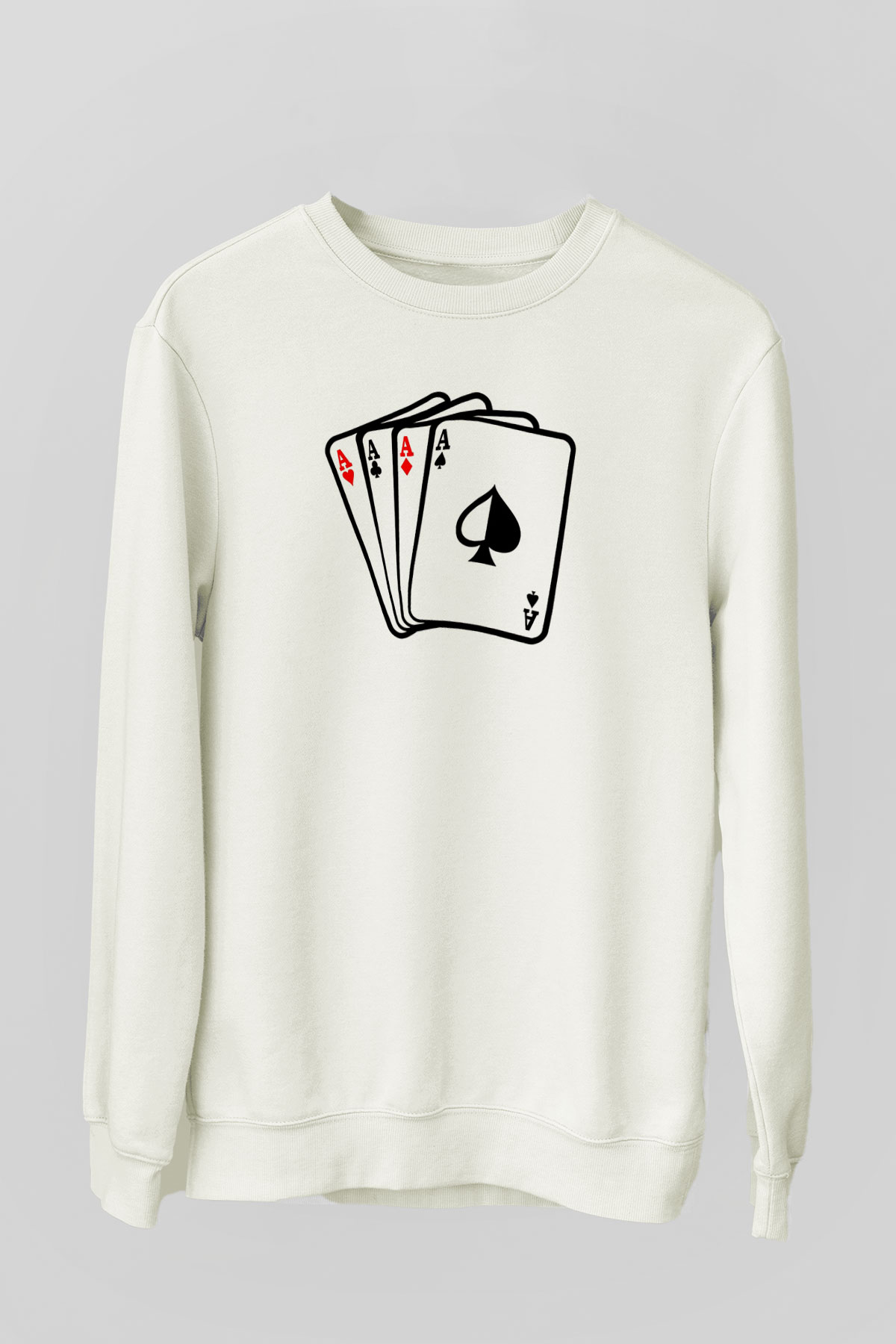 Briç Baskılı Unisex Ekru Sweatshirt