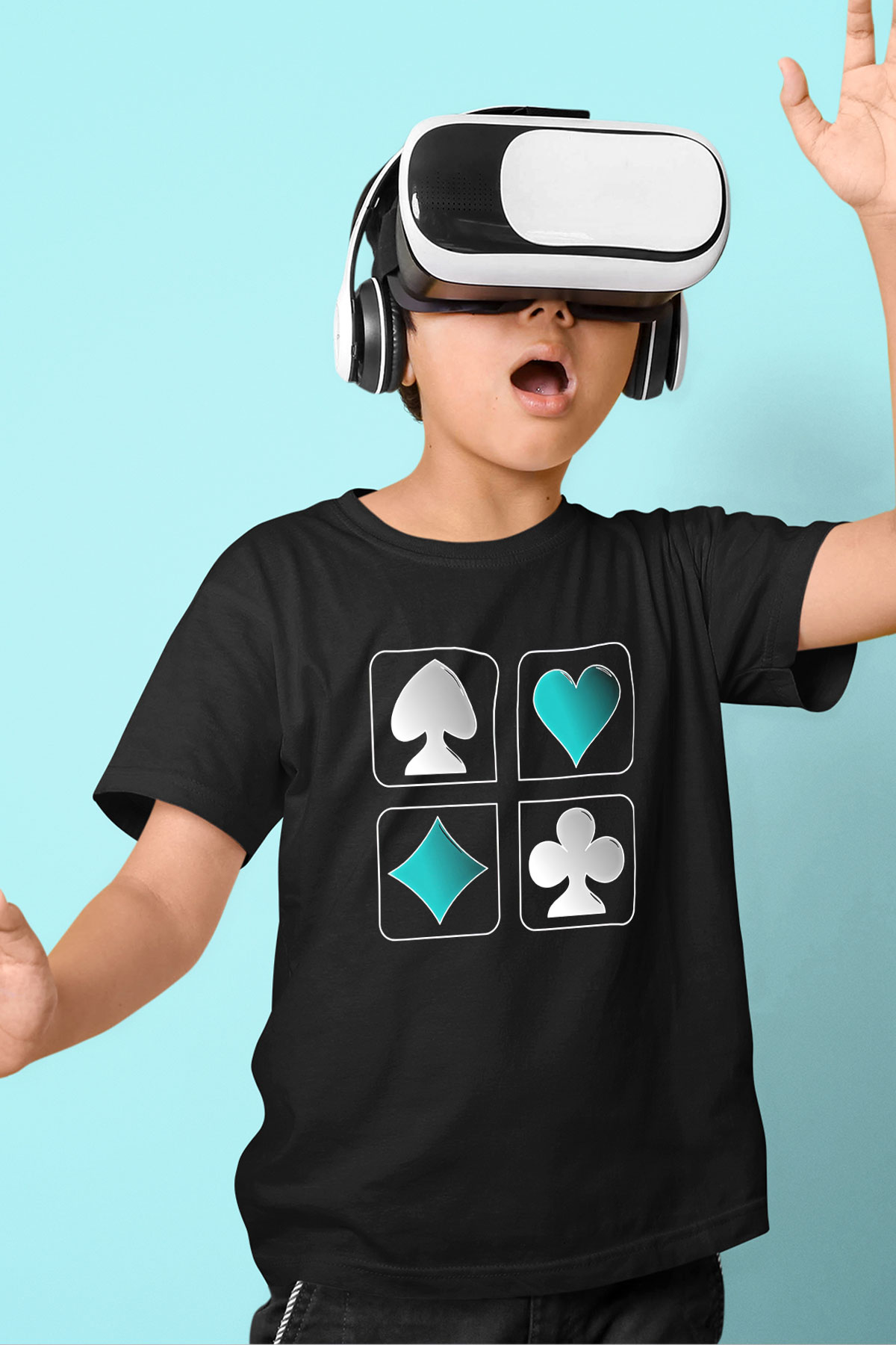 Briç Baskılı Unisex Siyah Çocuk Tİşörtü - Tshirt
