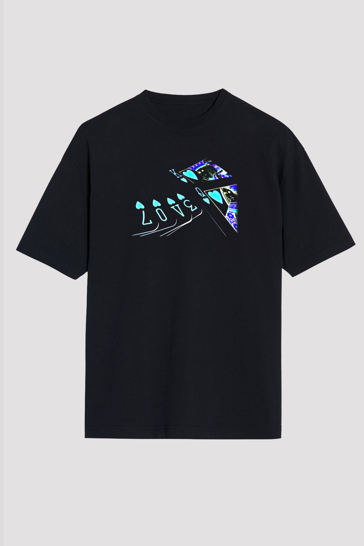 Briç Baskılı Unisex Siyah Oversize Tişört