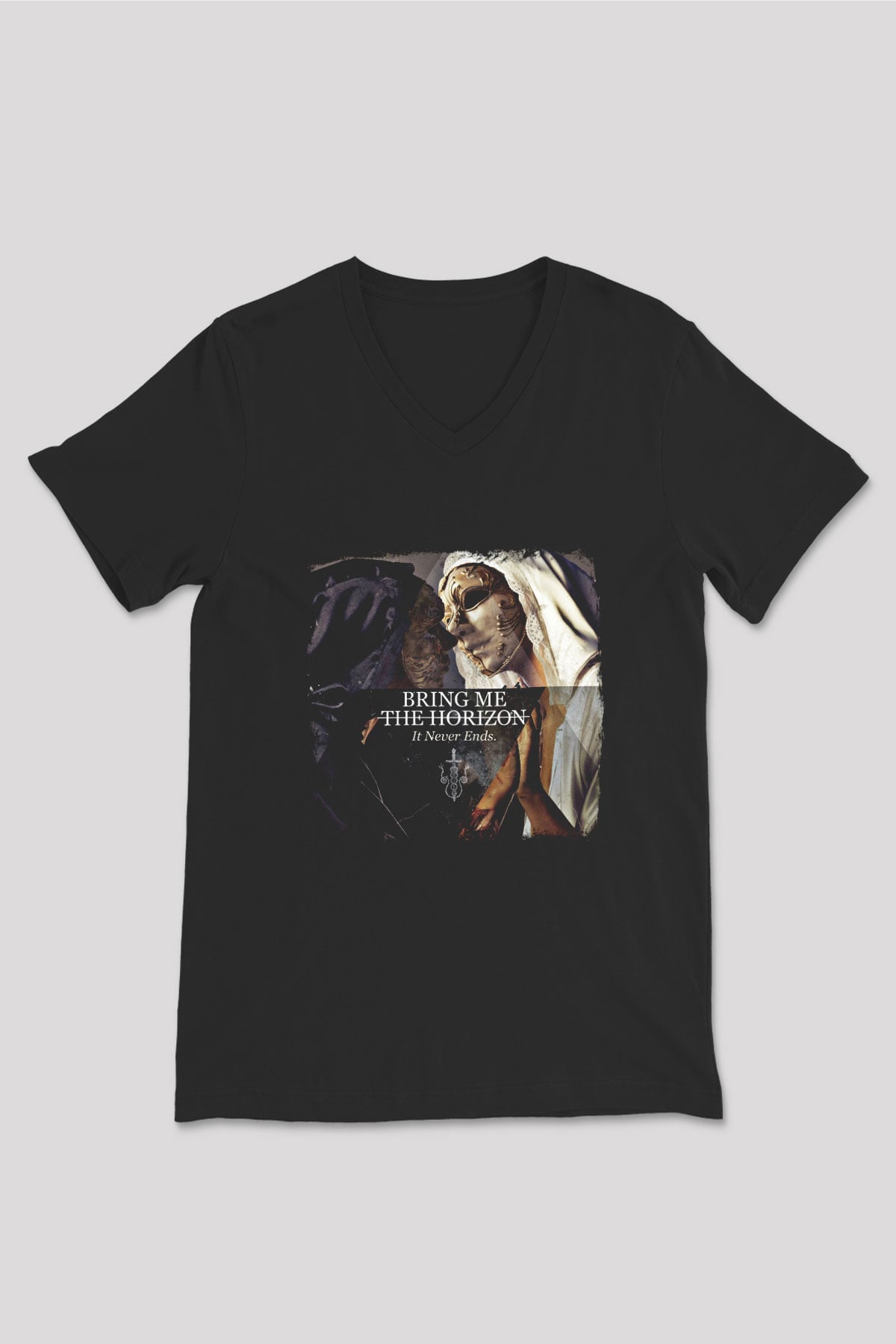 Bring Me the Horizon Baskılı Unisex Siyah V Yaka Tişört