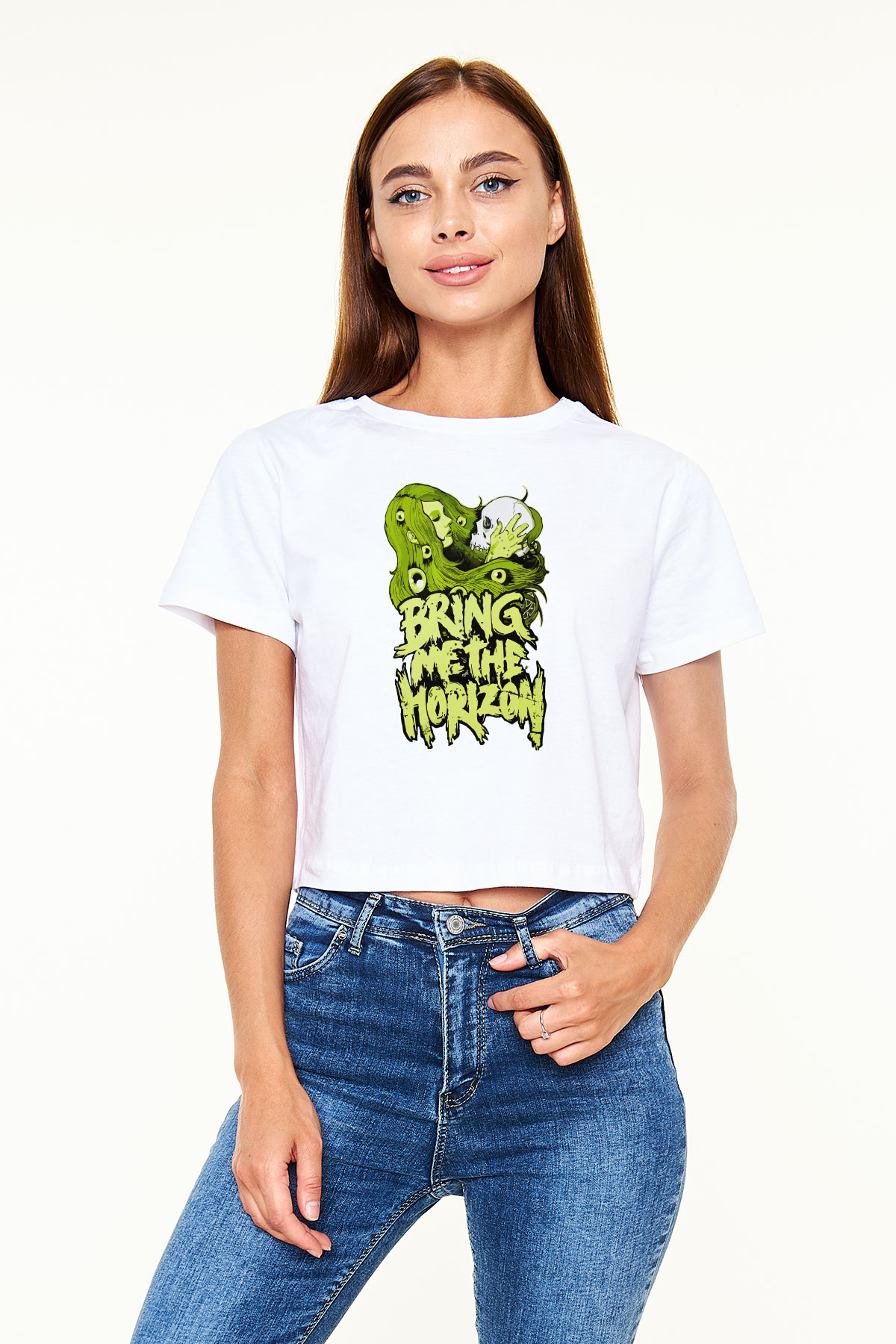 Bring Me the Horizon Beyaz  Crop Top Tişört