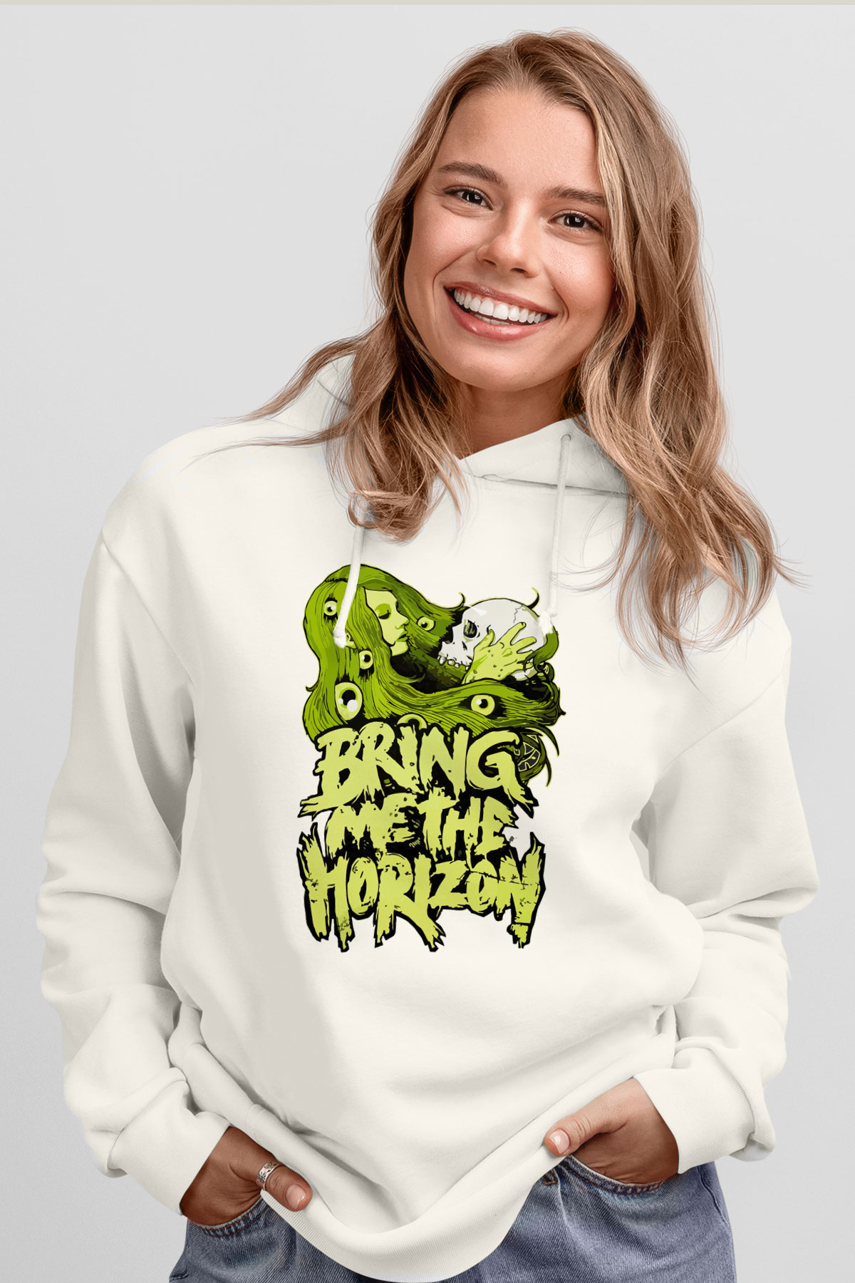 Bring Me the Horizon Beyaz Unisex Kapüşonlu Sweatshirt