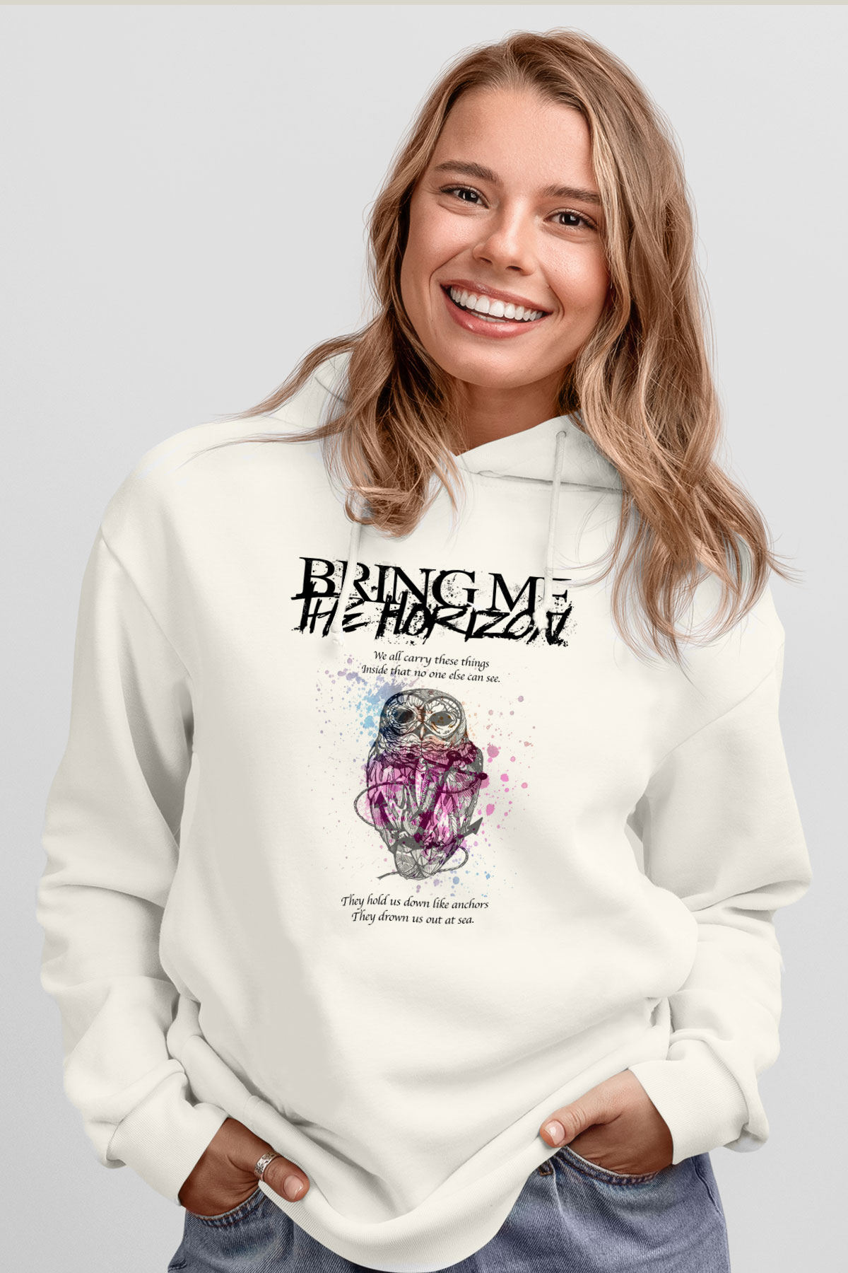 Bring Me the Horizon Beyaz Unisex Kapüşonlu Sweatshirt