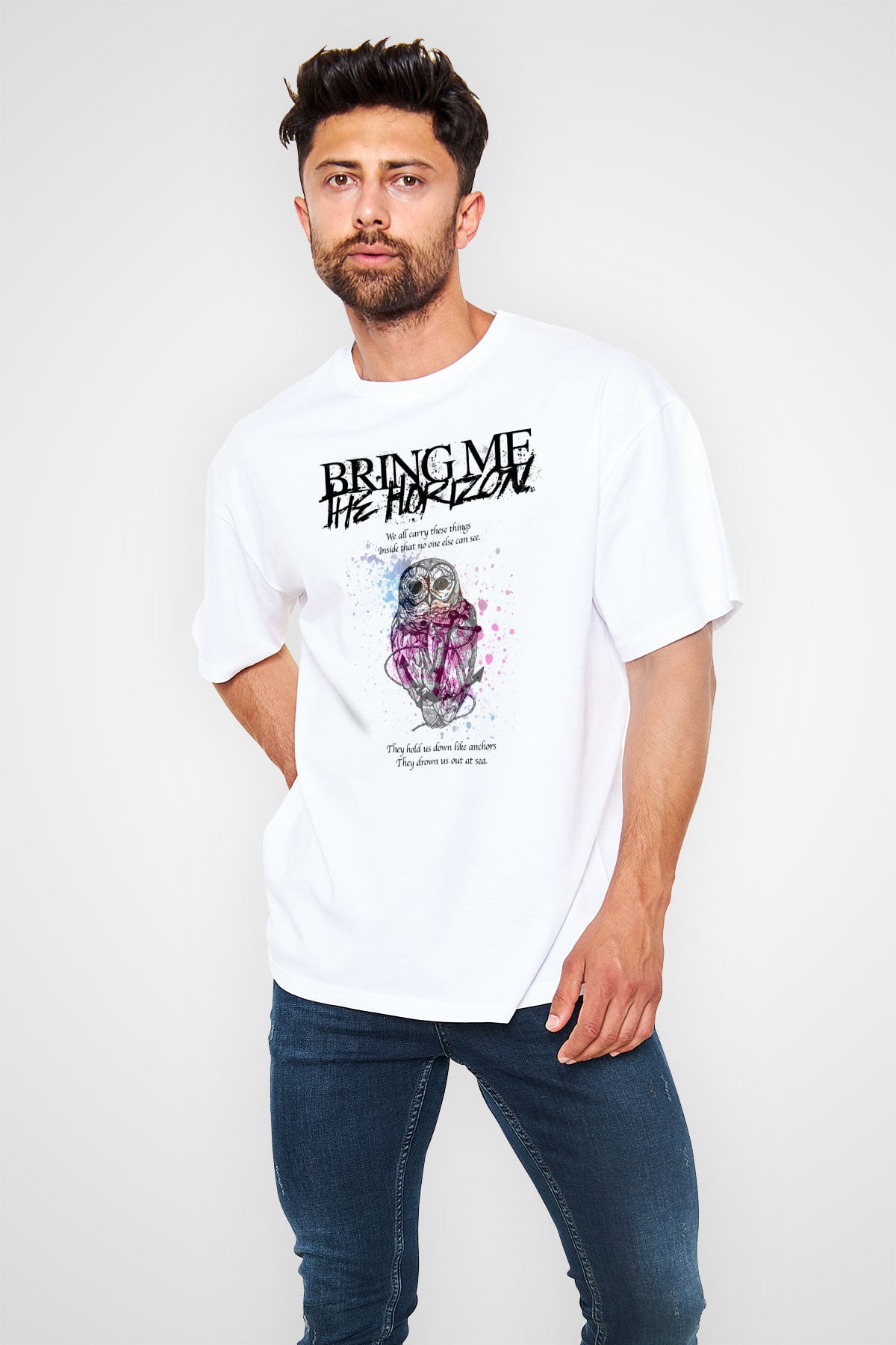 Bring Me the Horizon Beyaz Oversize Tişört Oversize T-shirt - TişörtFabrikası