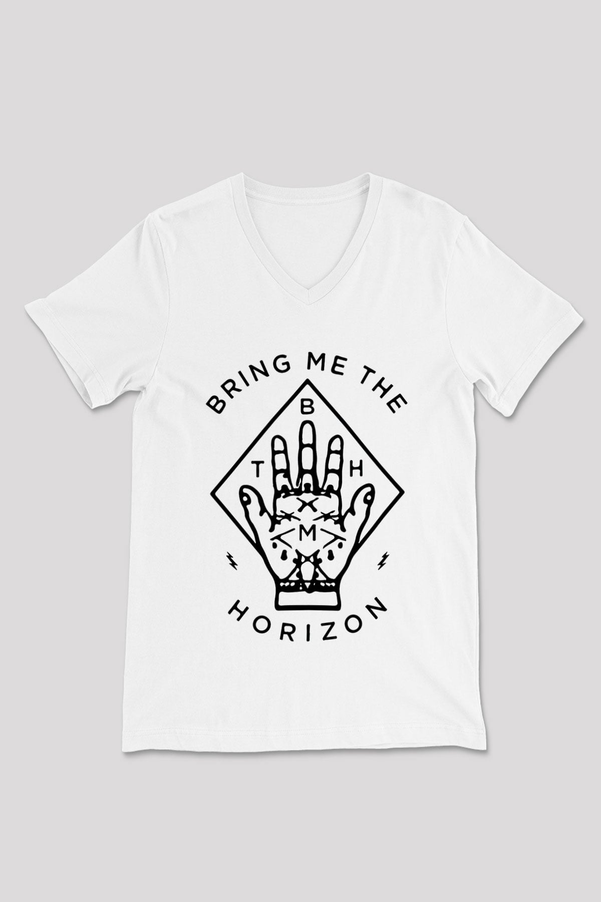 Bring Me the Horizon Beyaz Unisex V Yaka Tişört T-Shirt