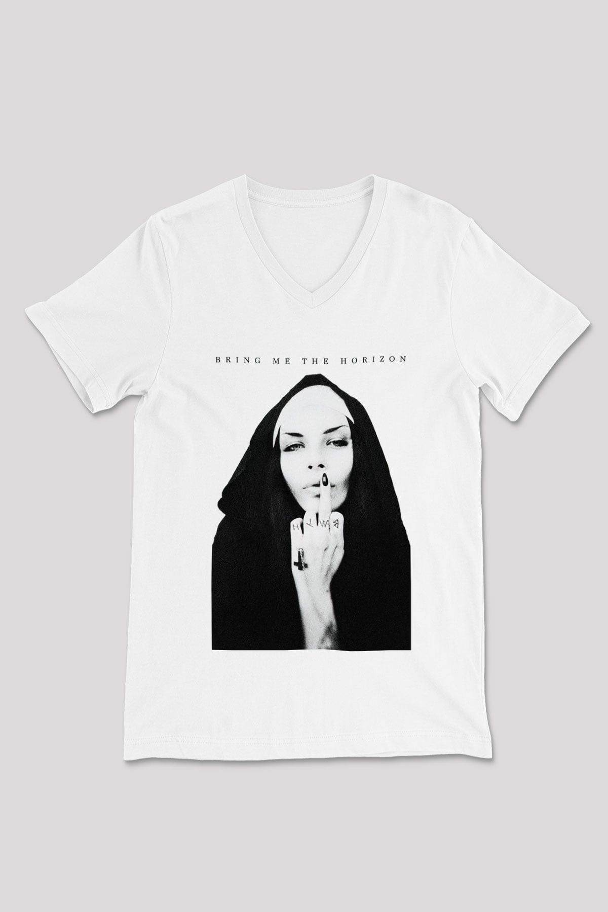 Bring Me the Horizon Beyaz Unisex V Yaka Tişört T-Shirt
