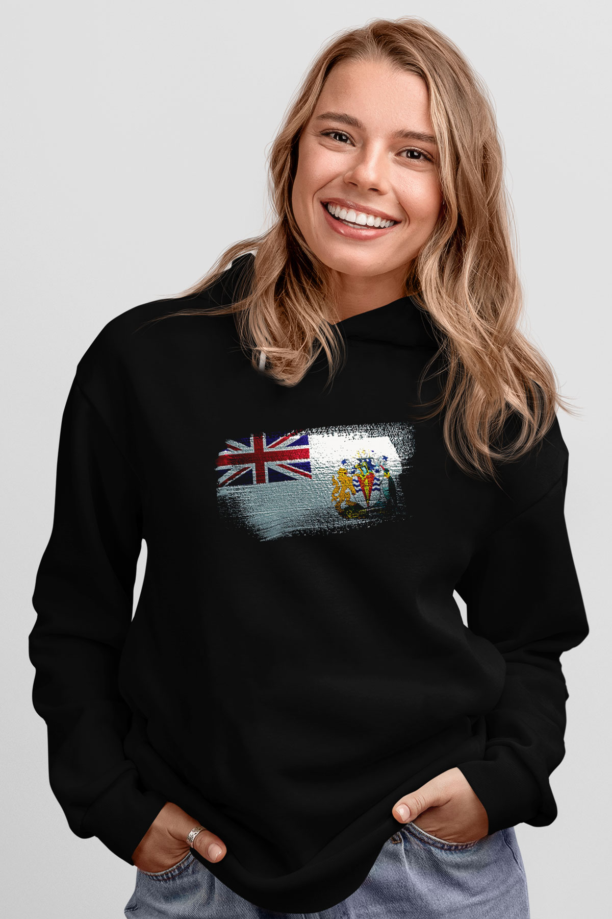 Britanya Antarktika Toprakları - British Antarctic Territory Bayrağı Baskılı Unisex Siyah Hoodie