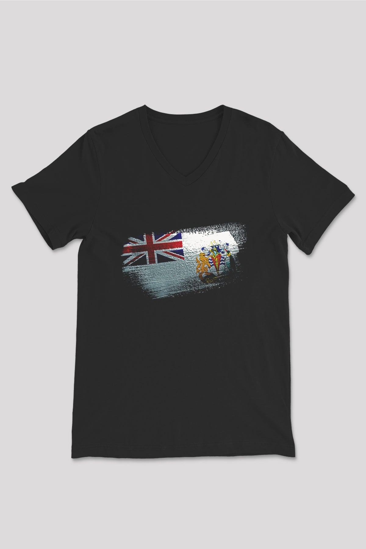 Britanya Antarktika Toprakları - British Antarctic Territory Bayrağı Baskılı Unisex Siyah V Yaka Tişört