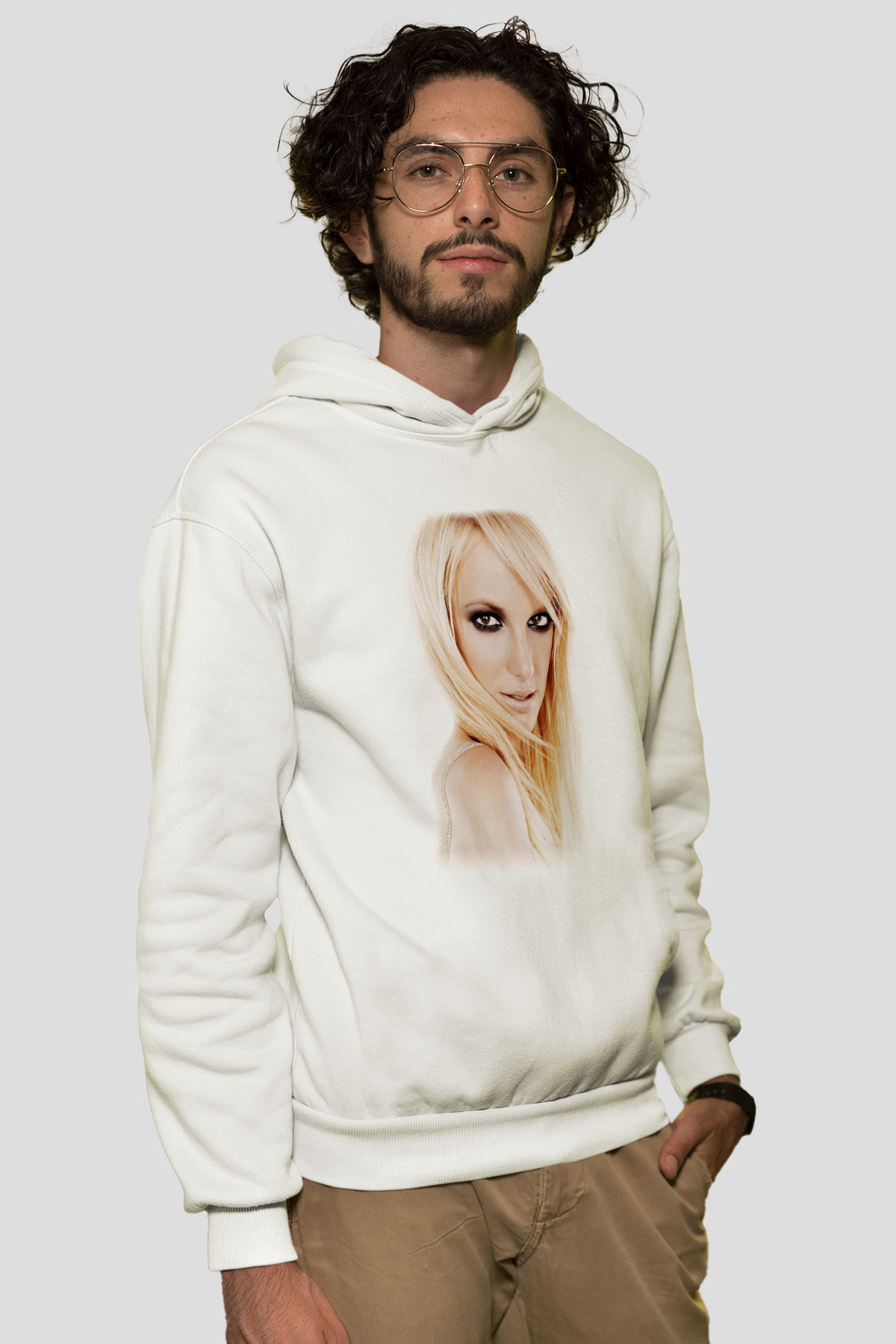 Britney Spears Beyaz Unisex Kapşonlu Sweatshirt