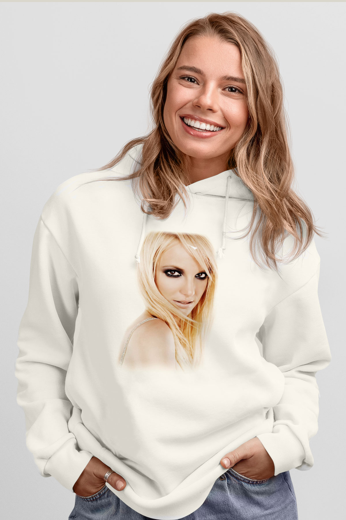 Britney Spears Beyaz Unisex Kapşonlu Sweatshirt