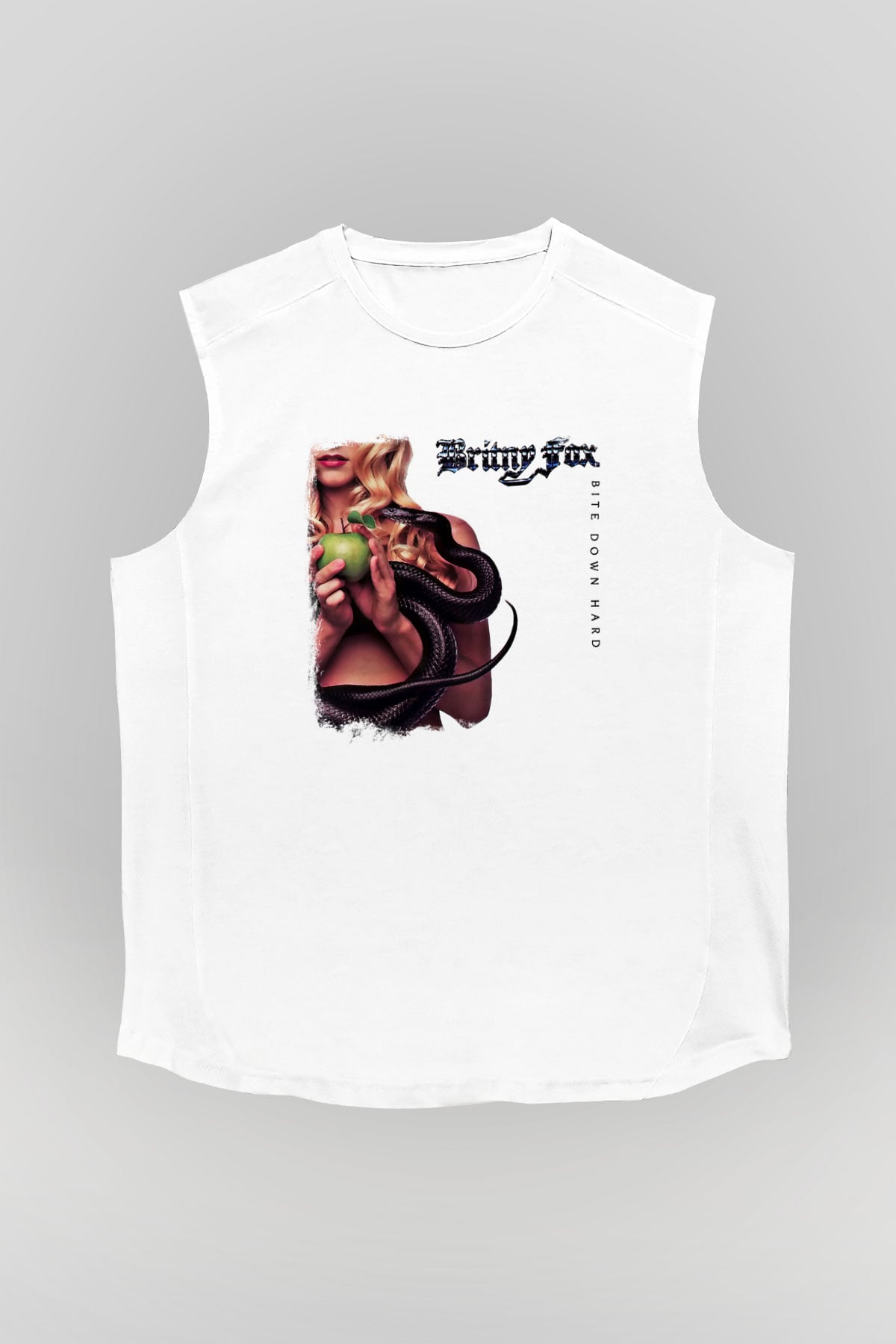 Britny Fox Baskılı Unisex Beyaz Kolsuz Tişört