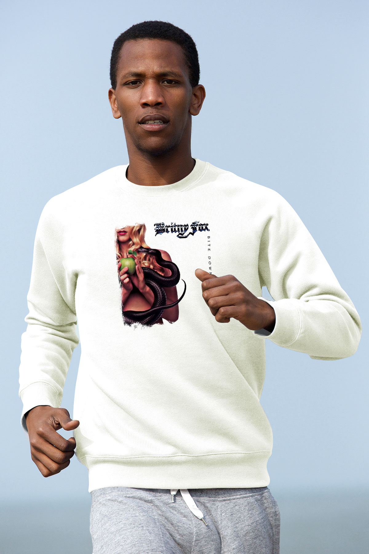 Britny Fox Baskılı Unisex Beyaz Sweatshirt