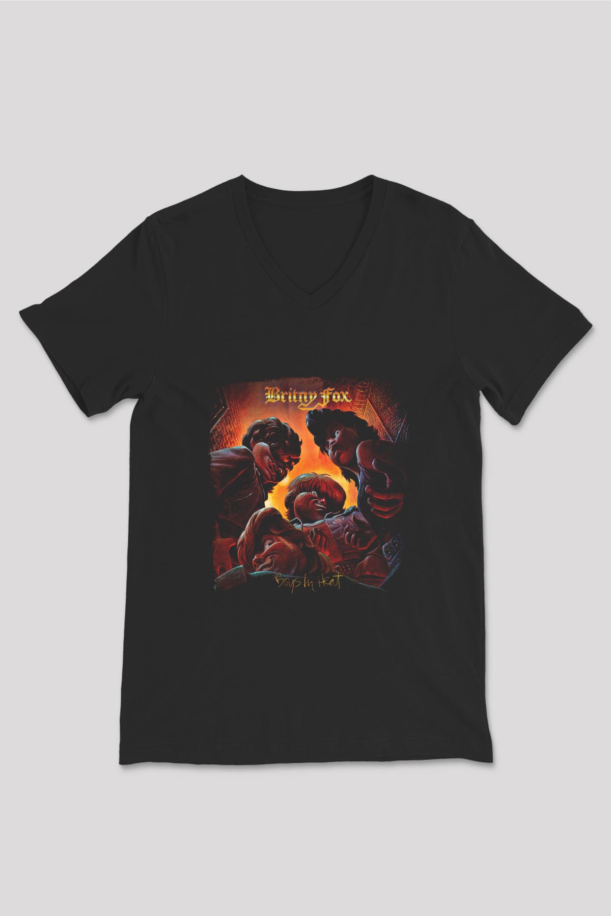 Britny Fox Baskılı Unisex Siyah V Yaka Tişört