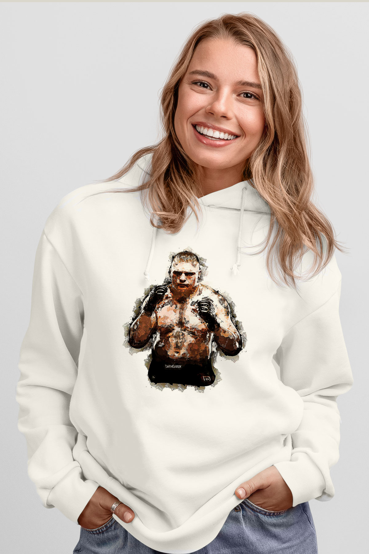 Brock Lesnar Baskılı Beyaz Unisex Hoodie