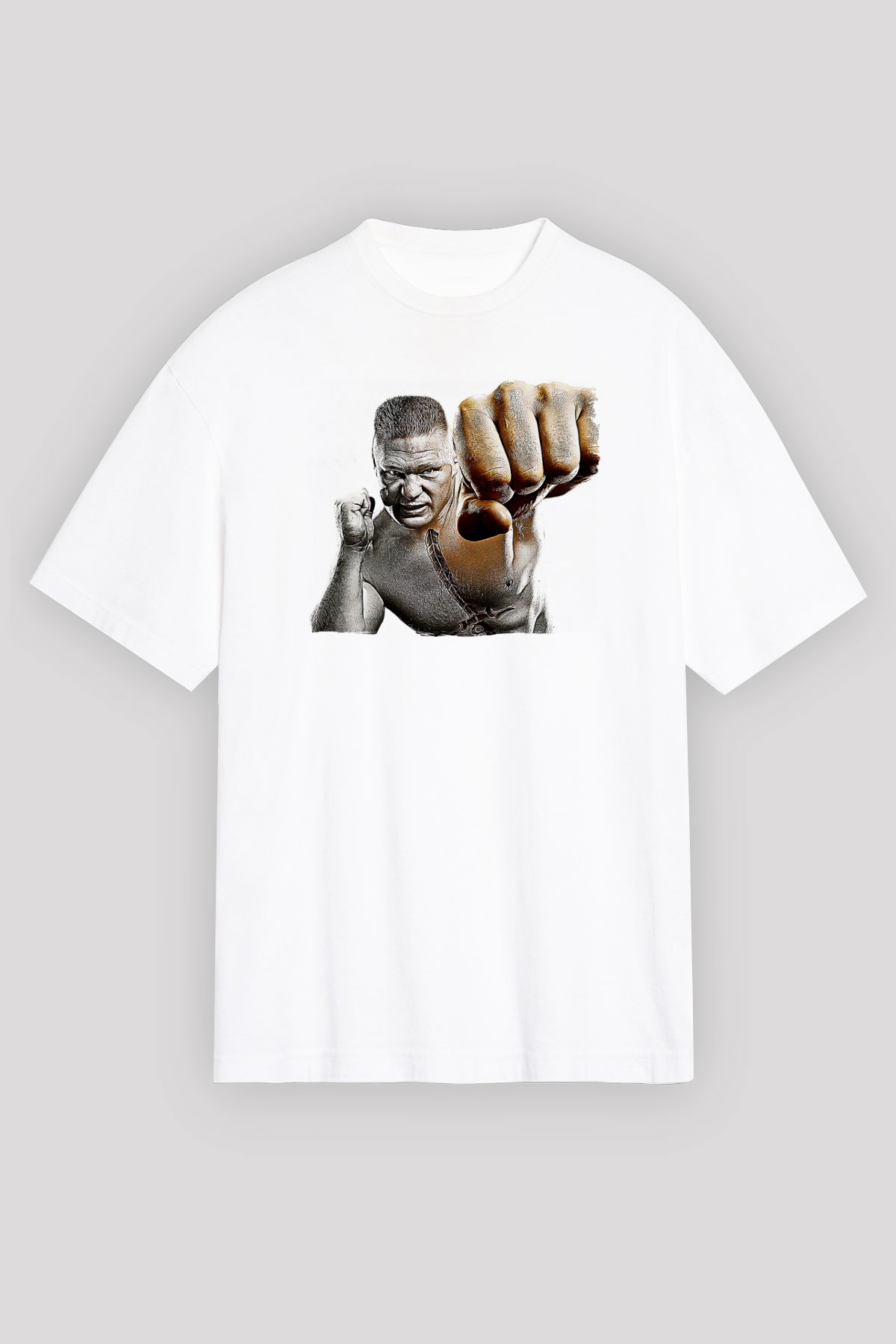 Brock Lesnar Baskılı Beyaz Unisex Oversize Tişört - Tshirt