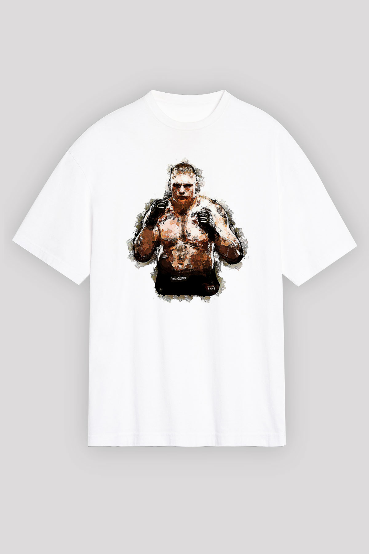 Brock Lesnar Baskılı Beyaz Unisex Oversize Tişört - Tshirt