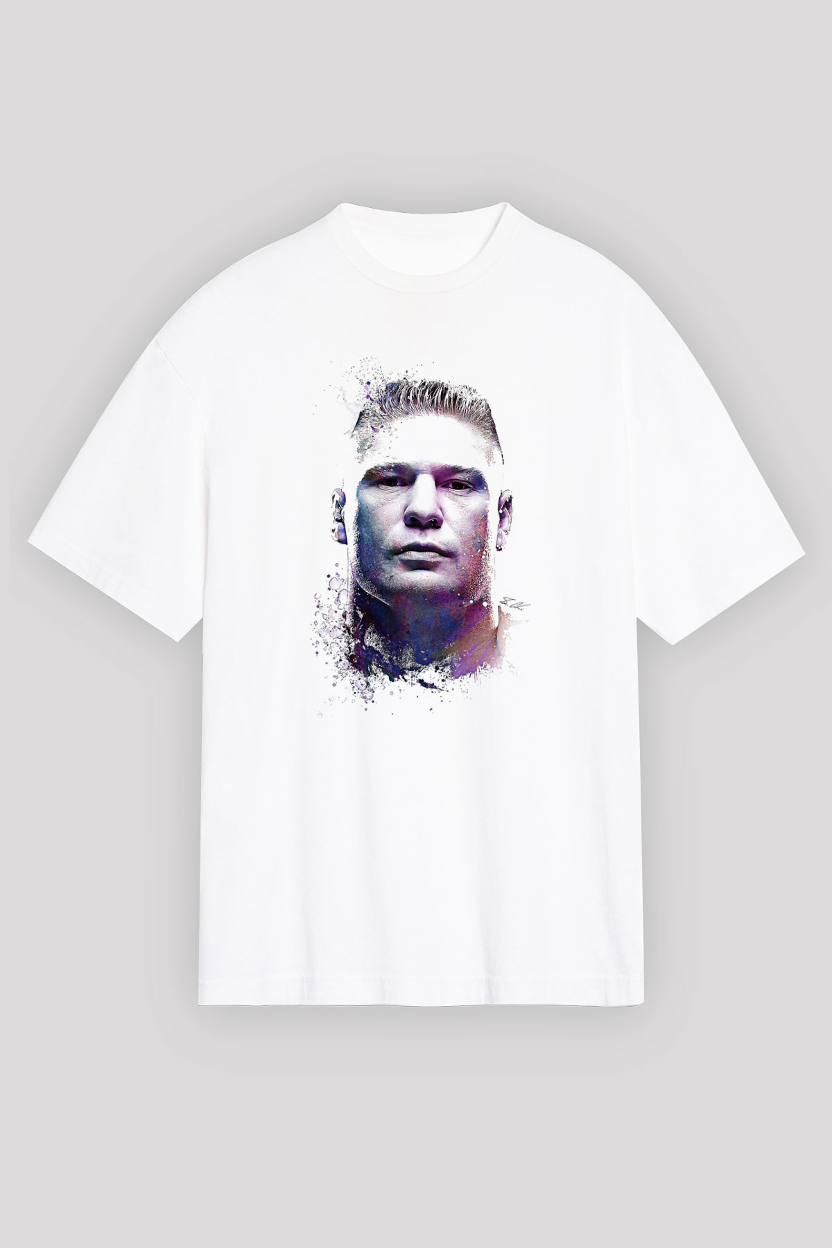 Brock Lesnar Baskılı Beyaz Unisex Oversize Tişört - Tshirt