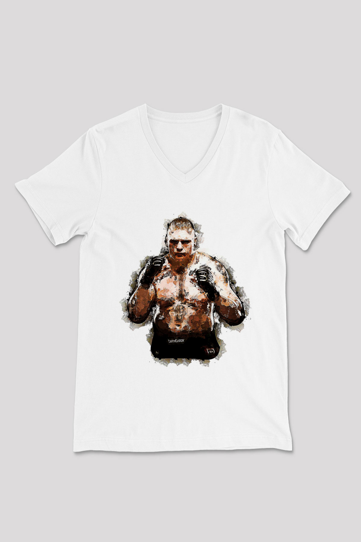 Brock Lesnar Baskılı Beyaz Unisex V Yaka Tişört - Tshirt