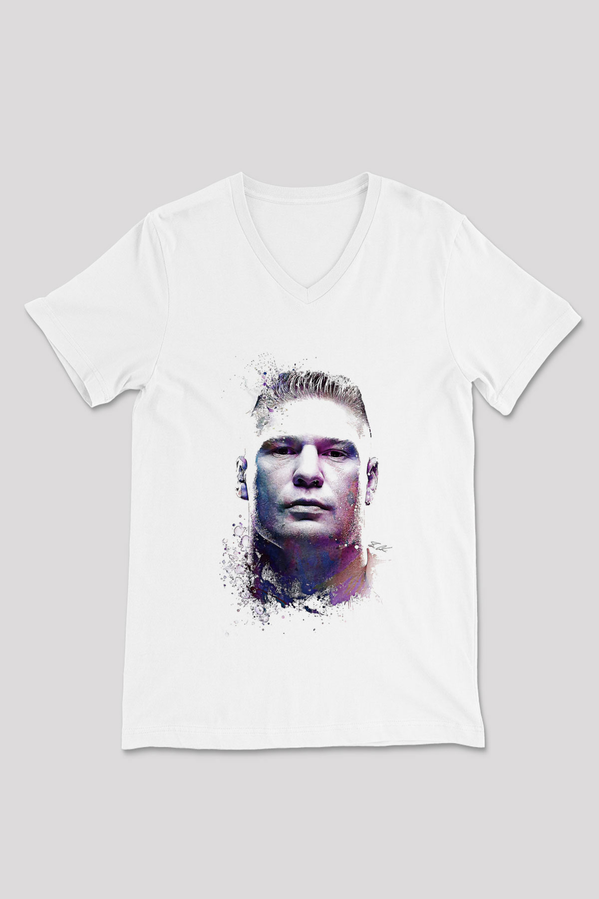 Brock Lesnar Baskılı Beyaz Unisex V Yaka Tişört - Tshirt