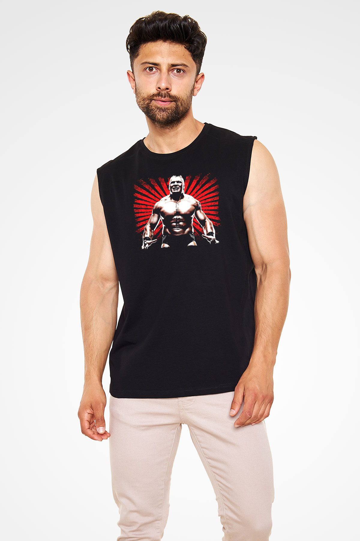 Brock Lesnar Baskılı Unisex Siyah Kolsuz Tişört - Tshirt